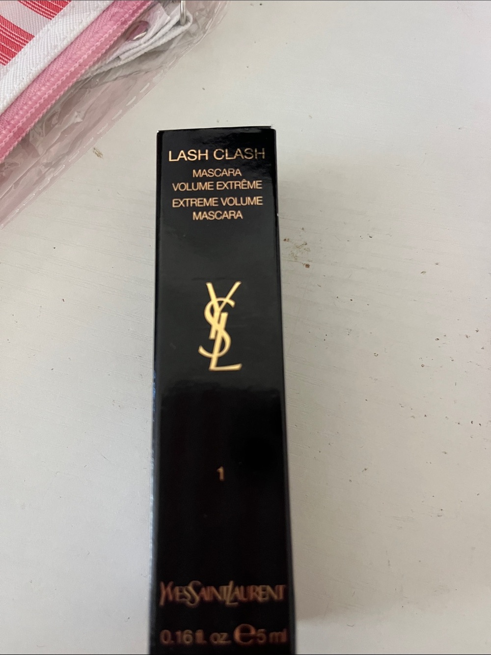 Yves Saint Laurent Lash Clash Mascara Packaging in Black and Gold. FULL SIZE